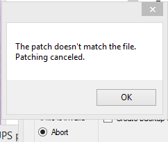 NUPS: The patch doesn't match the file. Patching canceled