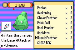 Pokémon Emerald Rogue: меню предметов
