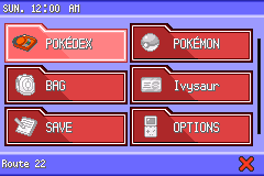 Меню в Pokémon Aesthetic Red